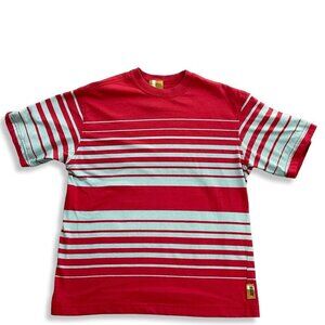 VTG Gotcha Mens Med 1990s Surfer Streetwear Red Gray Stripes T-Shirt Cotton USA‎